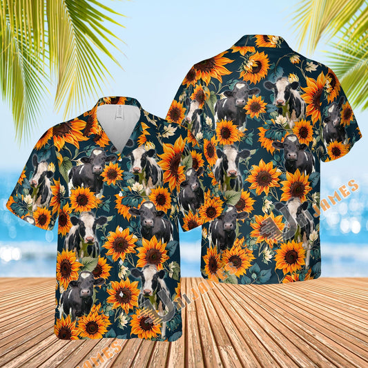 Uni Holstein Sunflowers Blue 3D Hawaiian Shirt