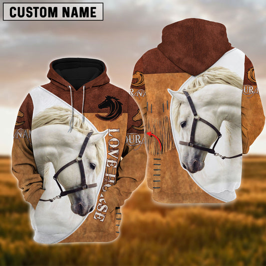 Uni Custom Name White Horse Lover 3D Hoodie