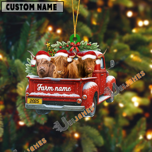 Uni Personalized Highland Christmas Farm Truck Custom Shape Acrylic Ornament