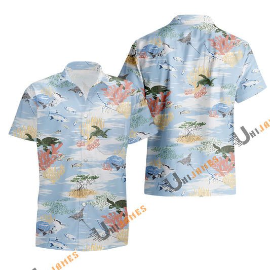 UniJames Florida Keys - Dusty Blue Short Sleeve Hawaiian Shirt