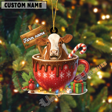 Uni Personalized Hereford Moo-ry Christmas Cocoa Mug Acrylic Ornament