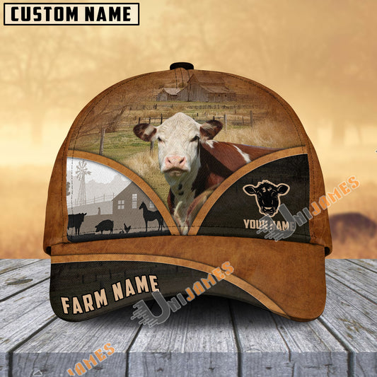 Uni Hereford Farm Country Customized Name Brown Leather Pattern Cap