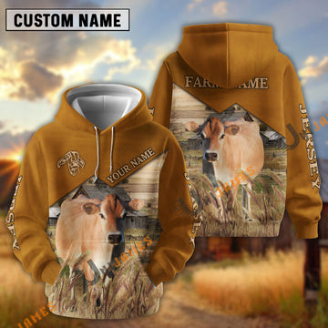 Uni Jersey Yellow Leather Pattern Customized Name and Farm Name 3D Hoodie