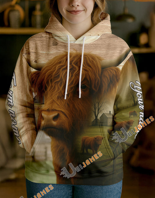 Uni Personalized Name & Farm Name Peaceful Countryside Cow Hoodie