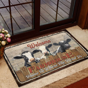 Uni Holstein Custom Name - Home To Where The Herd Is FarmHouse Doormat