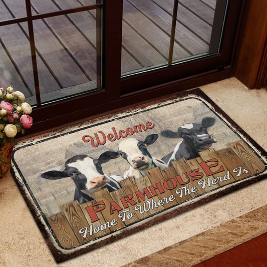 Uni Holstein Custom Name - Home To Where The Herd Is FarmHouse Doormat
