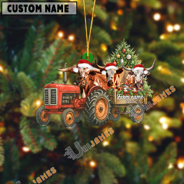 Uni Personalized Farm Tractor Christmas Ornament with Texas Long Horn & Tree Acrylic Ornament