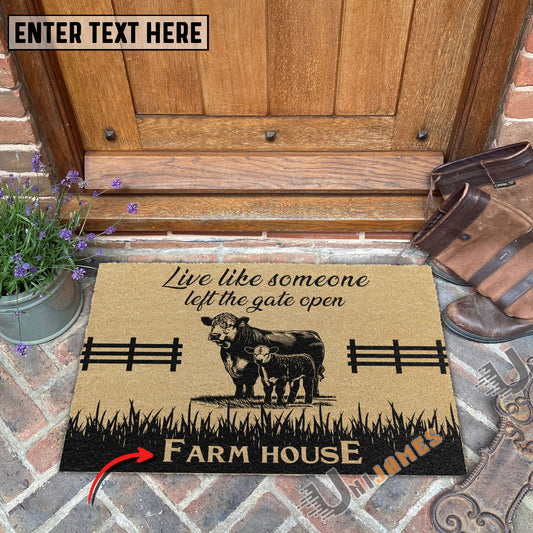 Uni Hereford Custom Farm Name Live Like Someone Left The Gate Open Coir Doormat