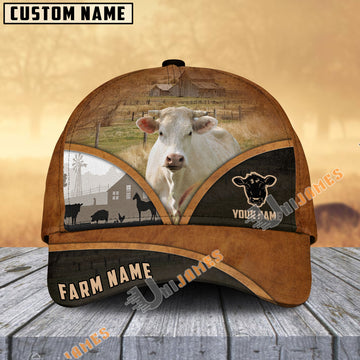 Uni Charolais Farm Country Customized Name Brown Leather Pattern Cap