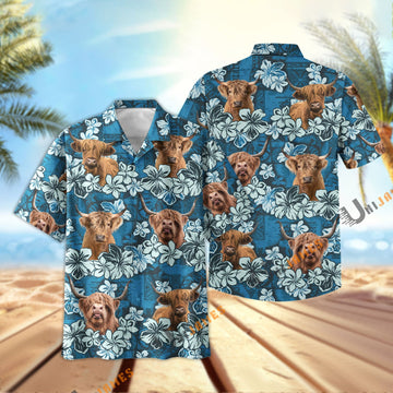 Uni Highland Dark Blue Flower Hawaiian Shirt