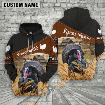 Uni Turkey On Farm Custom Name Printed 3D Black Hoodie