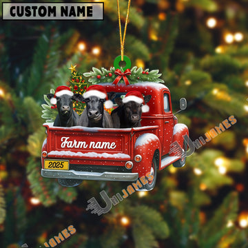 Uni Personalized Black Angus Christmas Farm Truck Custom Shape Acrylic Ornament