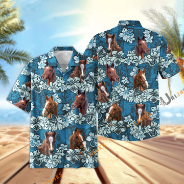 Uni Horse Dark Blue Flower Hawaiian Shirt