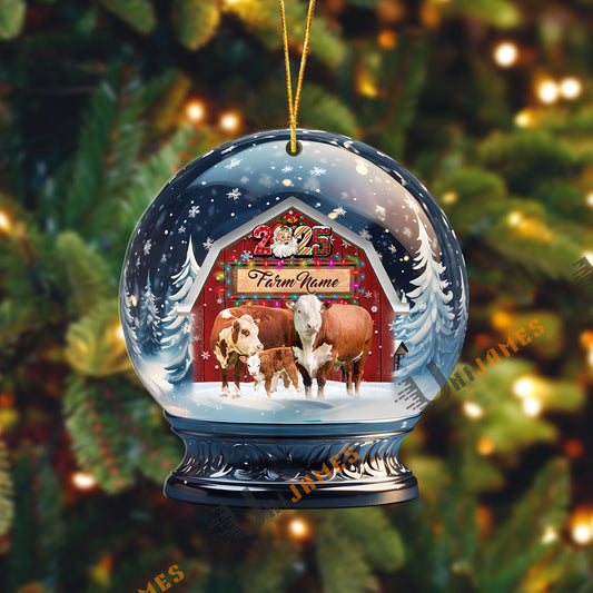 Uni Hereford Christmas Snowball Farm Custom Shape Acrylic Ornament