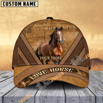 Uni American Quarter Horse Brown Leather Pattern Personalized Name Cap