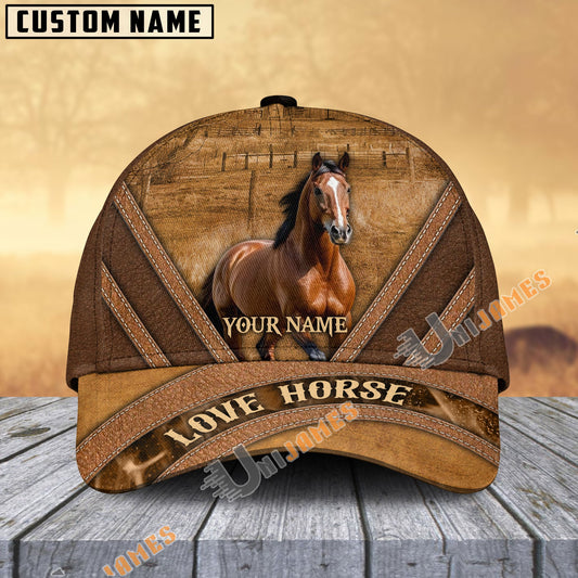 Uni American Quarter Horse Brown Leather Pattern Personalized Name Cap