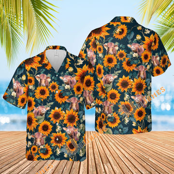 Uni Beefmaster Sunflowers Blue 3D Hawaiian Shirt