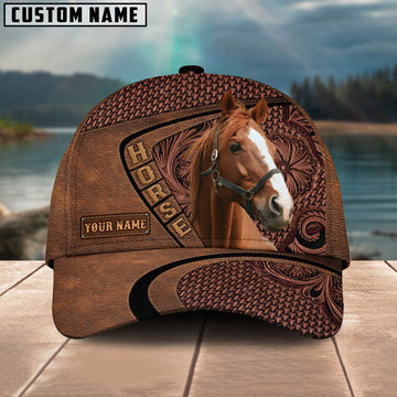 Uni Thoroughbred Horse Carving Leather Pattern Personalized Name Cap