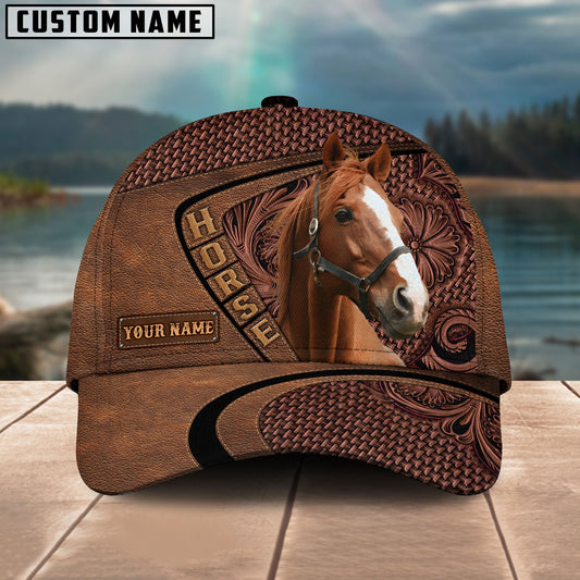 Uni Thoroughbred Horse Carving Leather Pattern Personalized Name Cap