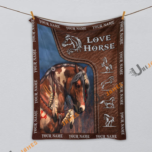 Uni Personalized Name Love Horse Super Soft Blanket