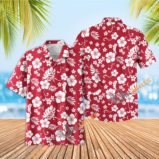 Uni Hibiscus Party Red Hawaiian Shirt Aloha Shirt Short Sleeve Shirt Vacation Hawaiian Outdoor Vacation Hawaiian Shirt