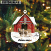 Uni Personalized Cow Moo-ry Christmas Barn Acrylic Ornament (14 Breed Options)