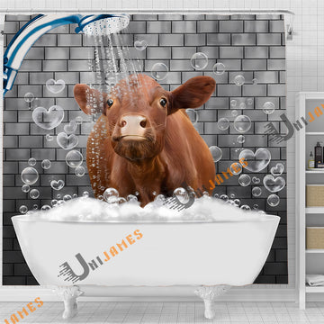 Uni Red Angus Brick Wall 3D Shower Curtain