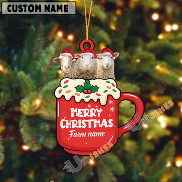 Uni Personalized Sheep Merry Christmas Farm Mug Ornament