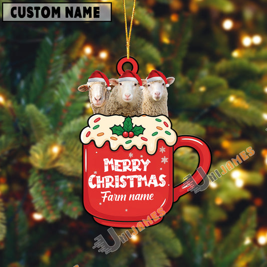 Uni Personalized Sheep Merry Christmas Farm Mug Ornament