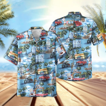 Uni Route 66 Memories Hawaiian Shirt Aloha Shirt Short Sleeve Shirt Vacation Hawaiian Outdoor Vacation Hawaiian Shirt