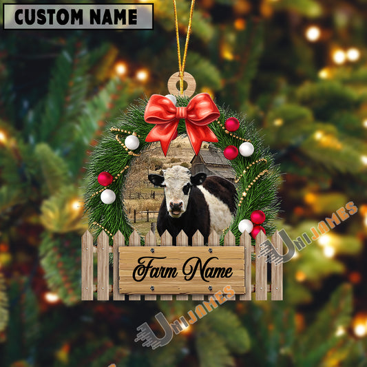 Uni Belted Galloway Christmas Wreath Custom Shape Acrylic Ornament