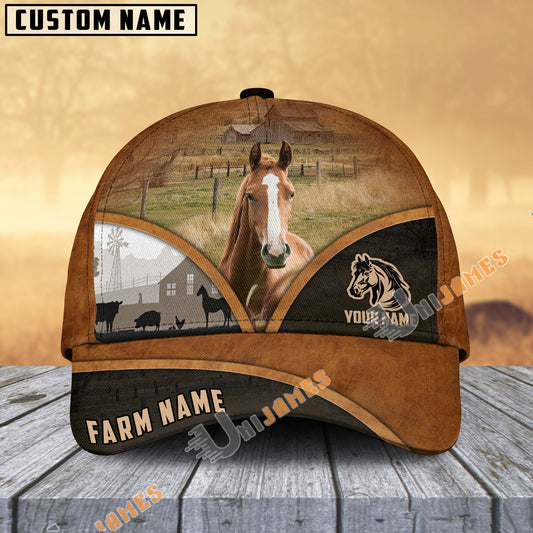 Uni Horse Farm Country Customized Name Brown Leather Pattern Cap