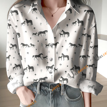 Unique Horse Family Pattern Casual Shirt