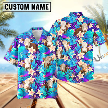 Uni Hereford Light Blue Flowers 3D Hawaiian Shirt