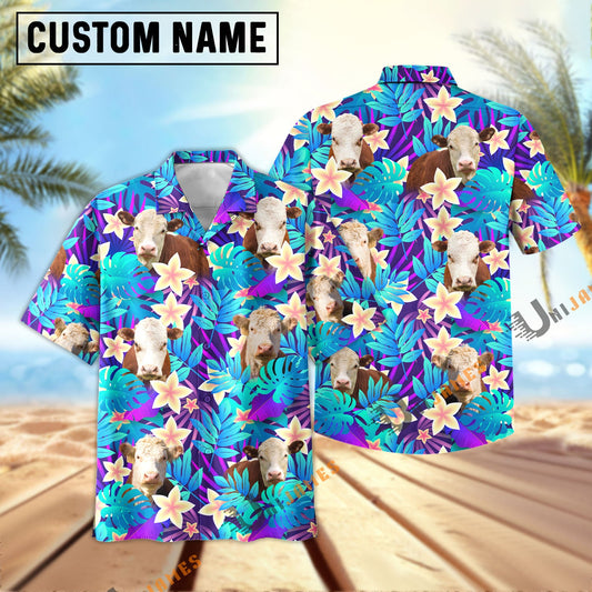 Uni Hereford Light Blue Flowers 3D Hawaiian Shirt