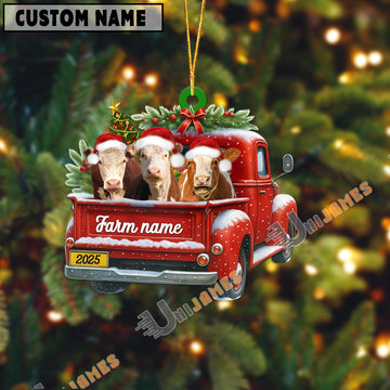 Uni Personalized Hereford Christmas Farm Truck Custom Shape Acrylic Ornament