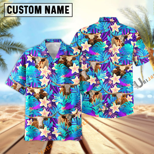 Uni Texas Longhorn Light Blue Flowers 3D Hawaiian Shirt