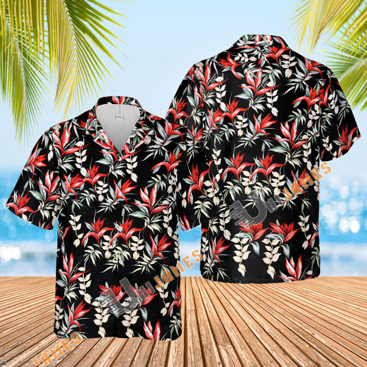 Uni Heliconia and Paradise Black   Aloha Shirt Short Sleeve Shirt Vacation Hawaiian Outdoor Vacation