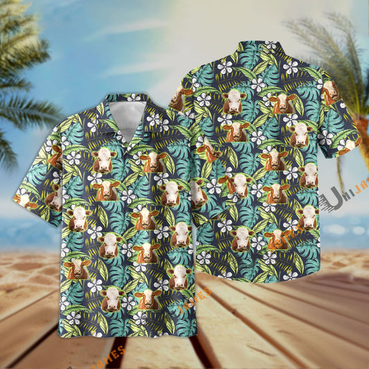 Uni Hereford Summer Blue Flowers 3D Hawaiian Shirt