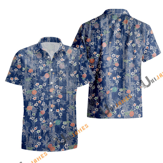 UniJames Nippon Forest - Crown Blue Short Sleeve Hawaiian Shirt