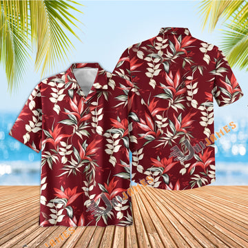 Uni Heliconia and Paradise Red   Aloha Shirt Short Sleeve Shirt Vacation Hawaiian Outdoor Vacation
