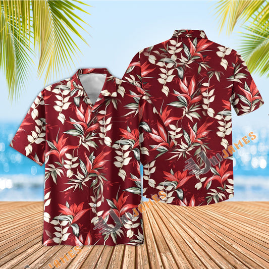 Uni Heliconia and Paradise Red   Aloha Shirt Short Sleeve Shirt Vacation Hawaiian Outdoor Vacation