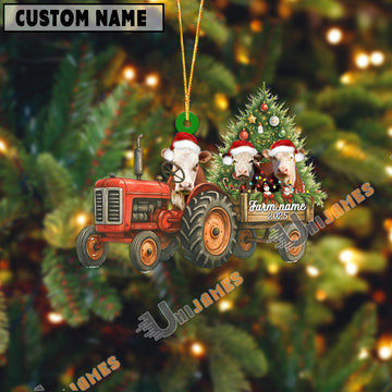 Uni Personalized Farm Tractor Christmas Ornament with Simmental & Tree Acrylic Ornament