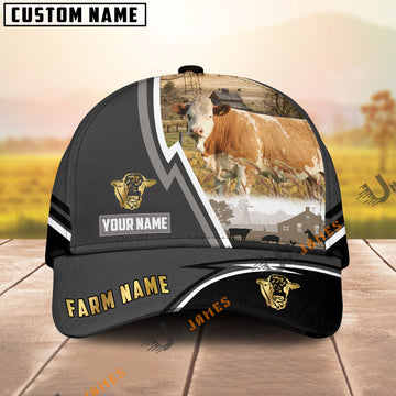 Uni Simmental Black White Country Customized Name Brown Leather Pattern Cap