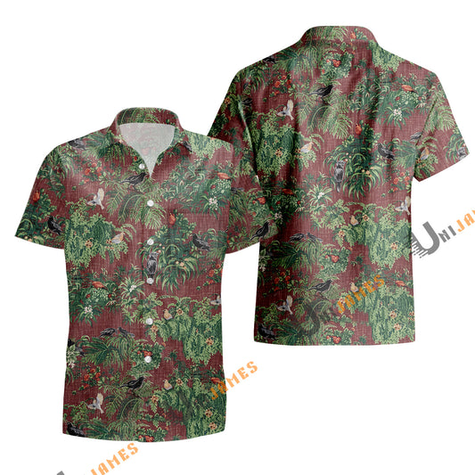 UniJames Endangered Species: Pacific Island Birds - Apple Butter Short Sleeve Hawaiian Shirt