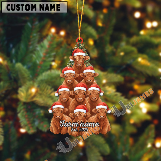Uni Personalized Farm Name & Year Cow Christmas Tree Acrylic Ornament (14 Breed Options)