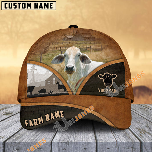 Uni Brahman Farm Country Customized Name Brown Leather Pattern Cap