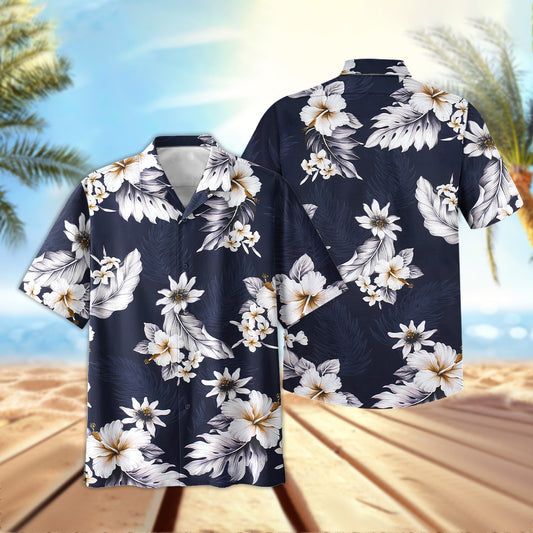 Uni Floral Garden Navy   Aloha Shirt Short Sleeve Shirt Vacation Hawaiian Outdoor Vacation