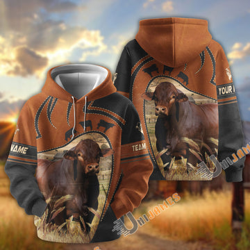 Uni Beefmaster Leather Pattern Custom Name, Farm Name 3D Hoodie