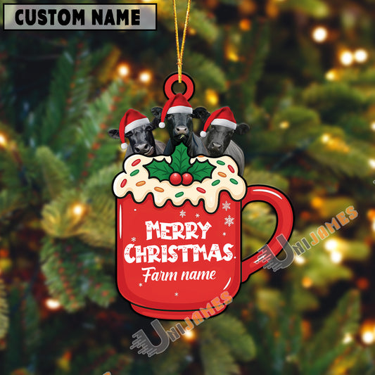 Uni Personalized Black Angus Merry Christmas Farm Mug Ornament